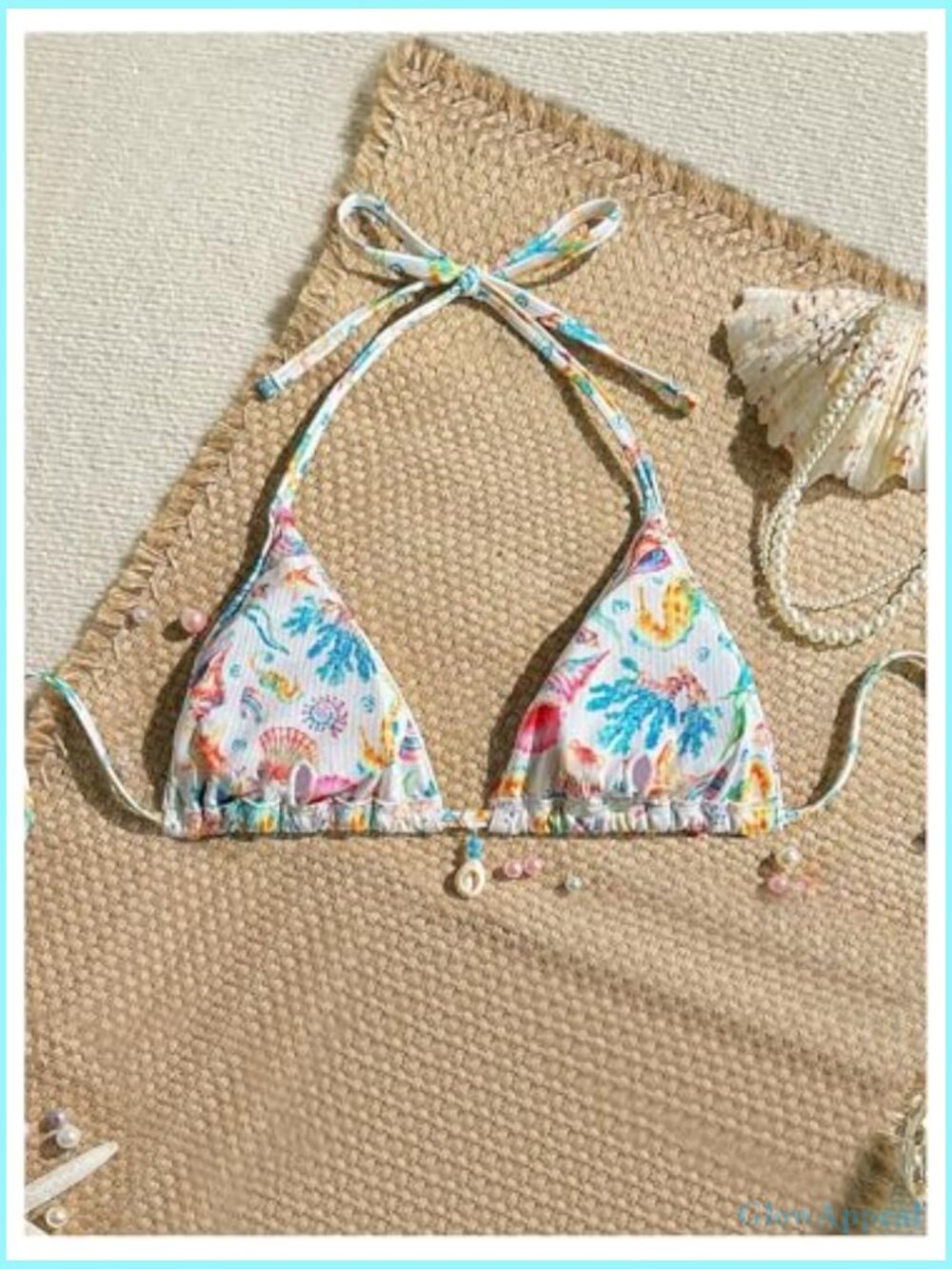 Floral Halter String Triangle Bikini Top Bathing Suit Swim Top S - Picture 2 of 5